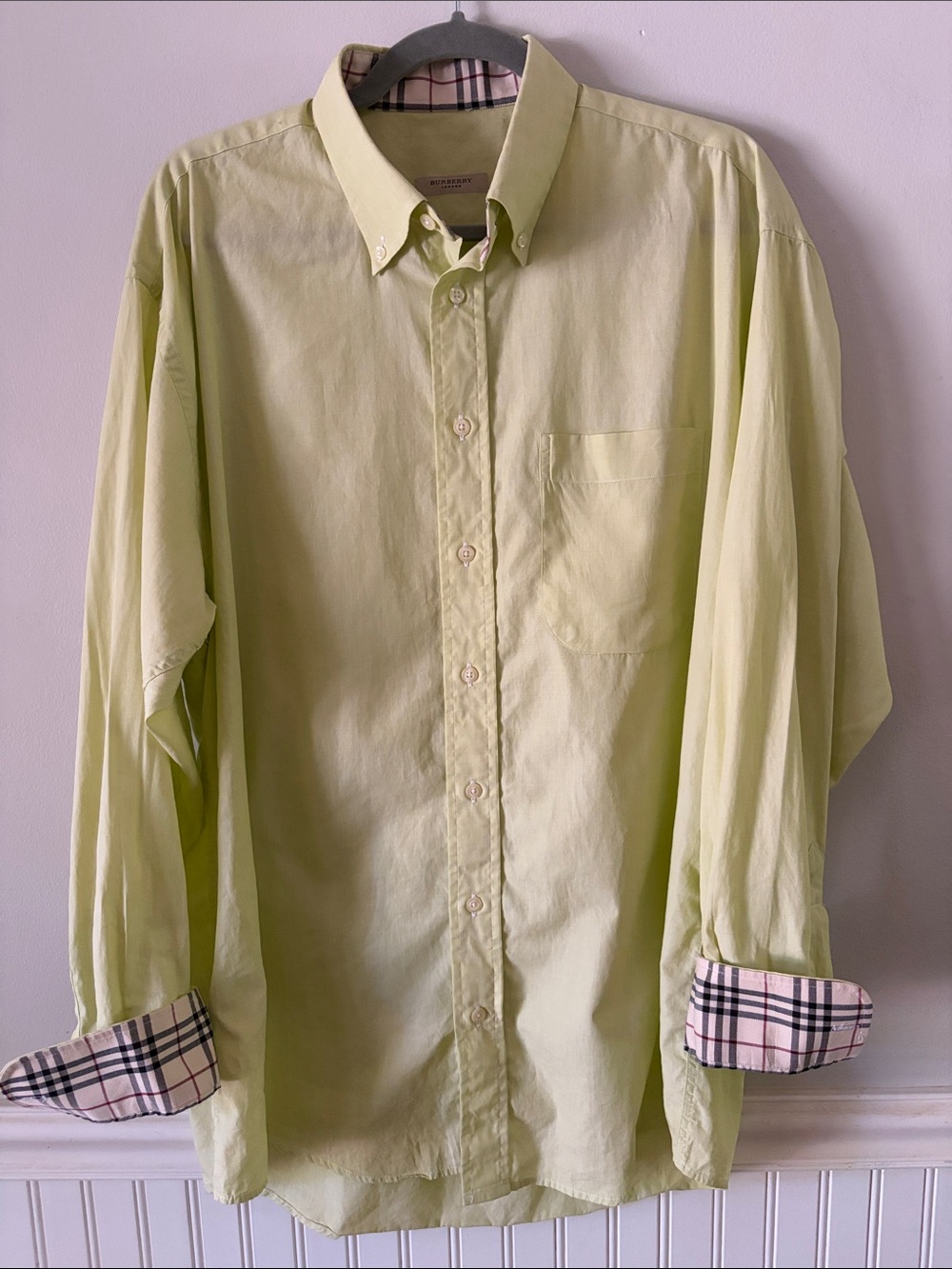 Burberry London Lemon Yellow Nova Check Button-Down 100% Cotton Vintage
